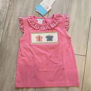NWT Vive La Fete Pink Smocked Butterfly Top with Gingham Ruffles, size 18 months